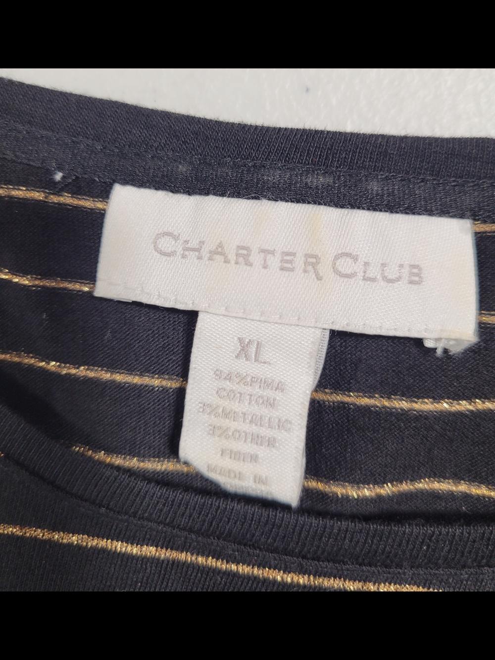 Charter Club Navy and Tan Striped Long-Sleeve Tee - Picture 2 of 3